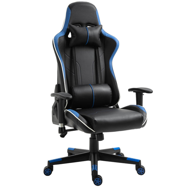 Chaise Gaming Ergonomique 72x54x126-136 cm en PVC Noir et Bleu sconto