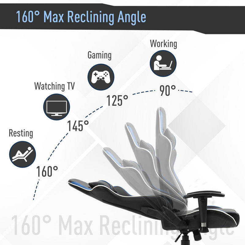 Sedia da Gaming Ergonomica 72x54x126-136 cm in PVC  Nera e Blu