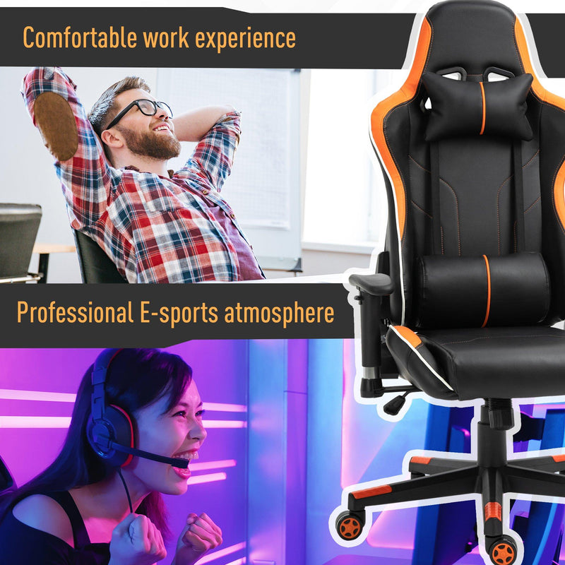 Sedia da Gaming Ergonomica 72x54x126-136 cm in PVC  Nera e Arancione