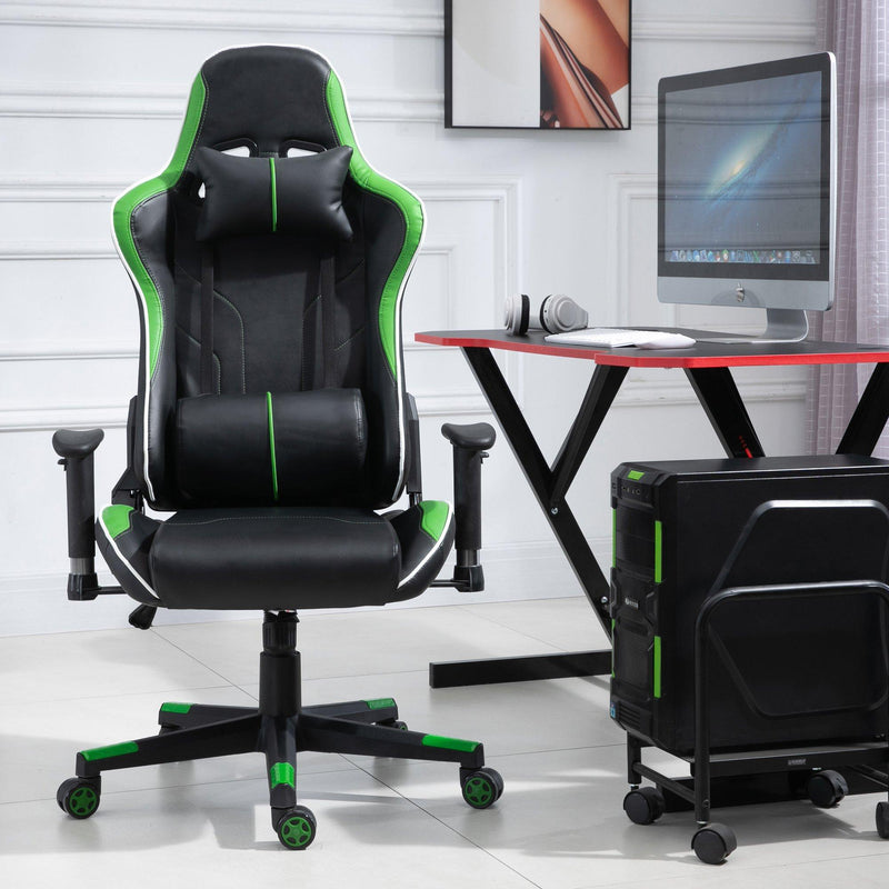 Sedia da Gaming Ergonomica 72x54x126-136 cm in PVC  Nera e Verde