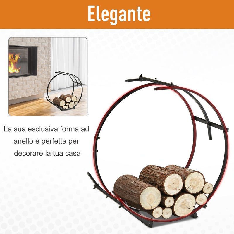 Portalegna per Camino 71x32x73 cm in Ferro Battuto  Nera