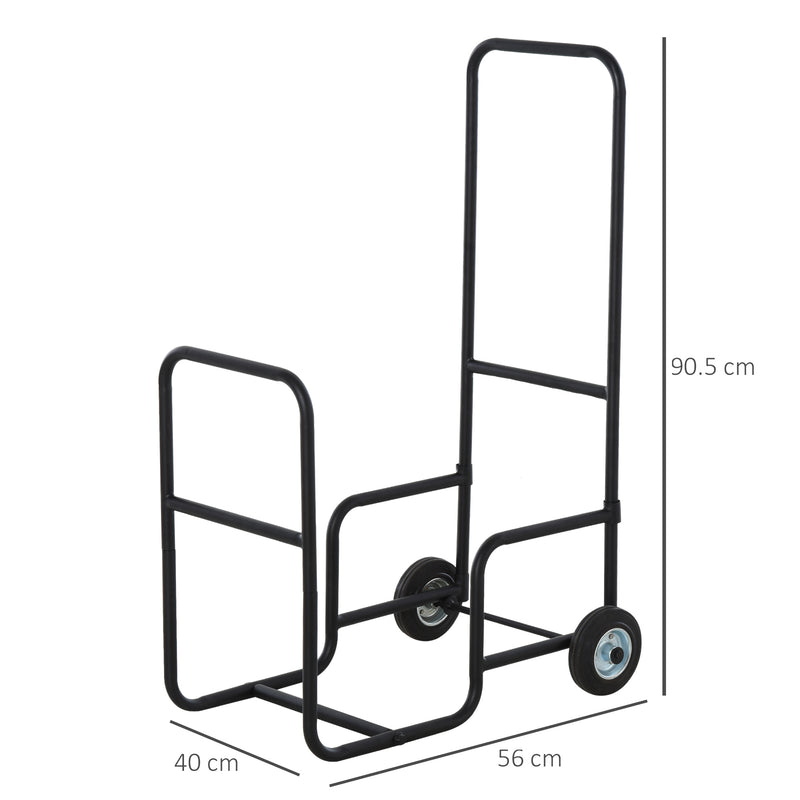 Portalegna per Camino 56x40x90,5 cm con Ruote in Acciaio  Nero