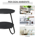 Tavolino Basso 2 Ripiani Ø50x46,5 cm in Metallo e Legno  Nero
