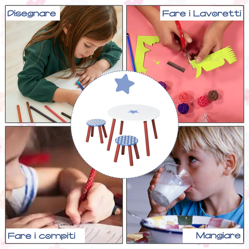 Set Tavolino e 2 Sgabelli per Bambini in Legno 