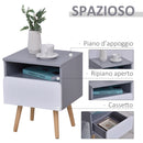 Comodino 1 Cassetto 40x34,3x50 cm in Legno MDF  Grigio e Bianco