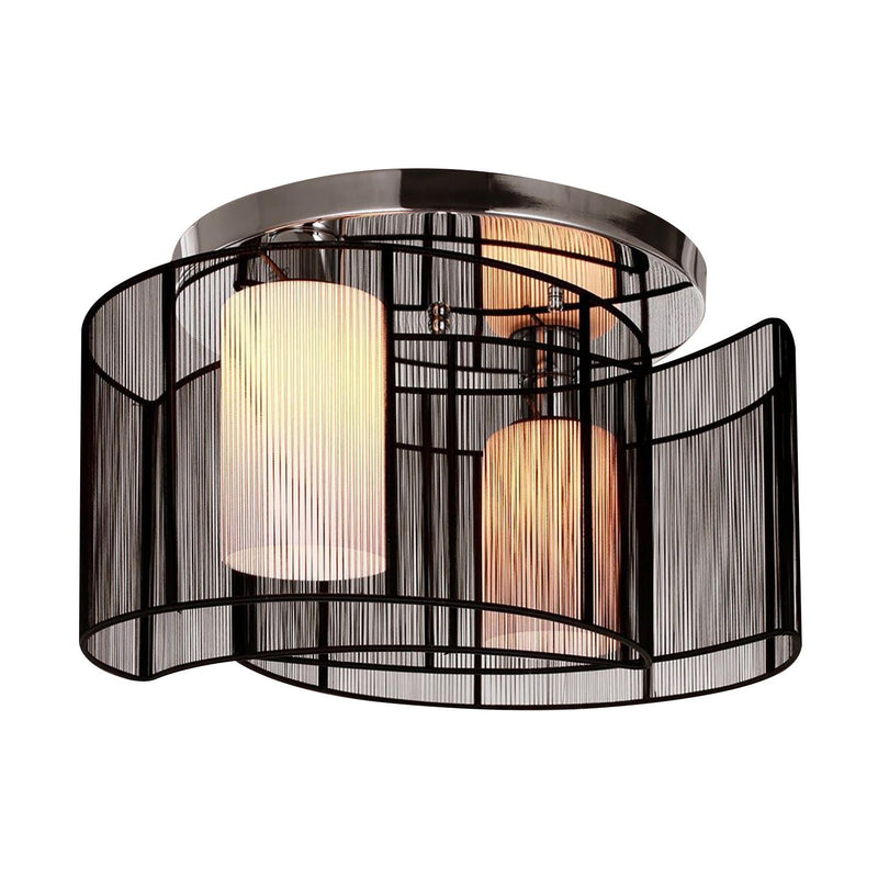 Lampadario a Incasso 2 Paralumi E27 Ø40x25 cm in Metallo  Nero