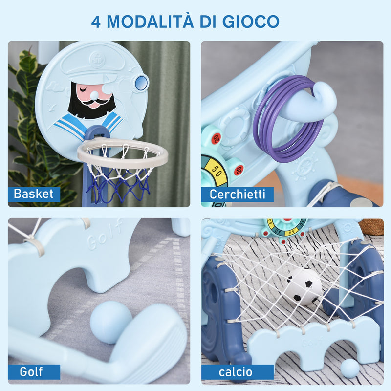 Canestro Golf Calcio Centro Attività 4 in 1 per Bambini 
