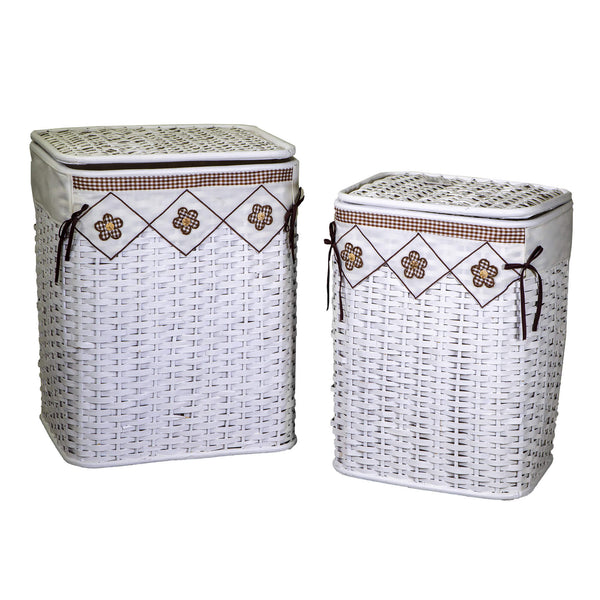 Lot de 2 Paniers à Linge Rectangulaires en rotin blanc avec doublure marron Claudio acquista