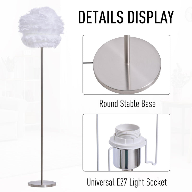 Lampada da Terra con Paralume E27 in Piume  Bianca