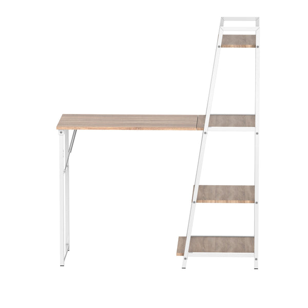 acquista Bureau Pliant 106x48x128 cm avec Bibliothèque en Bois et Métal Blanc et Chêne