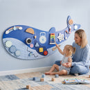 Pannello Sensoriale Montessoriano da Parete 120x55,5x4 cm per Bambini da 2 Anni in MDF e Legno Blu      