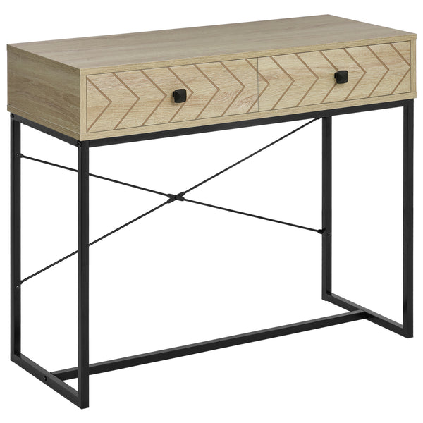Table Console d'Entrée 2 Tiroirs 90x35x76 cm en Bois et Métal sconto
