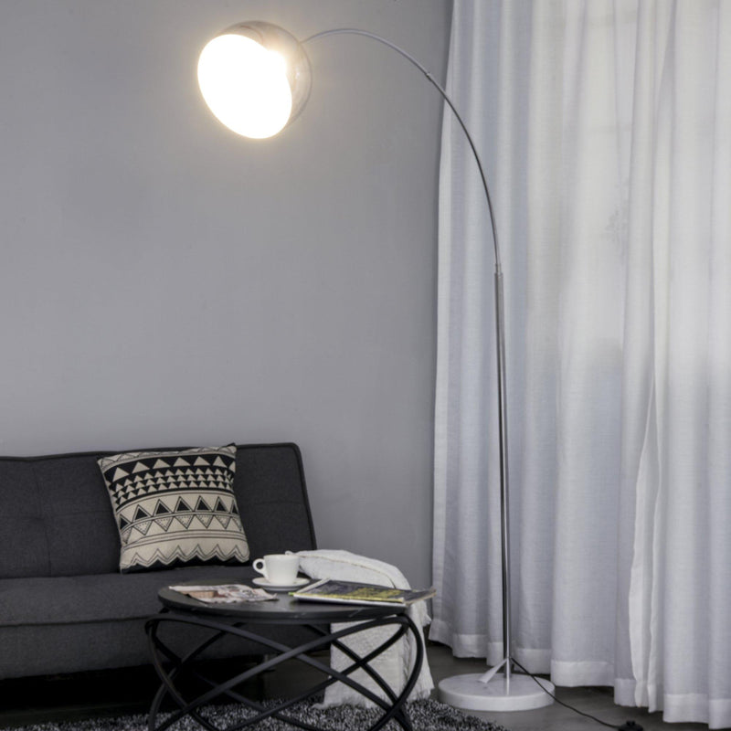 Lampada da Terra ad Arco con Paralume E27 in Acciaio e Marmo  Argento