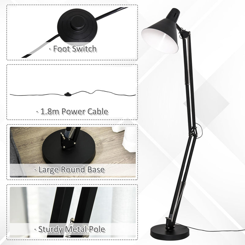 Lampada da Terra con Paralume E27 63x31,5x91-182 cm in Metallo  Nera