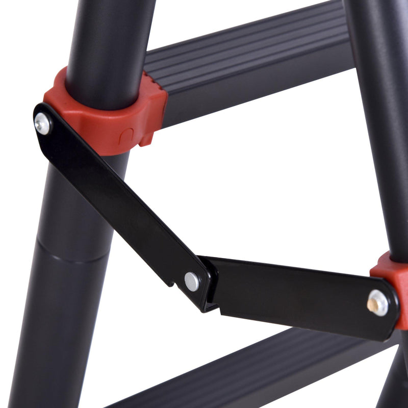 Scala Telescopica Estensibile 4+4 Gradini con Vassoio Porta Oggetti  Nera e Rossa