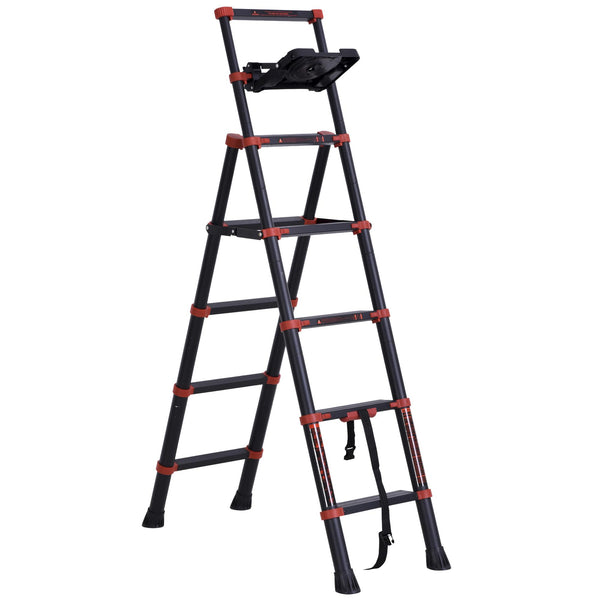 online Échelle télescopique extensible 4+4 marches avec plateau porte-objets noir et rouge