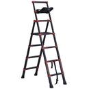 Scala Telescopica Estensibile 4+4 Gradini con Vassoio Porta Oggetti  Nera e Rossa