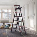 Scala Telescopica Estensibile 4+4 Gradini con Vassoio Porta Oggetti  Nera e Rossa