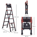 Scala Telescopica Estensibile 4+4 Gradini con Vassoio Porta Oggetti  Nera e Rossa