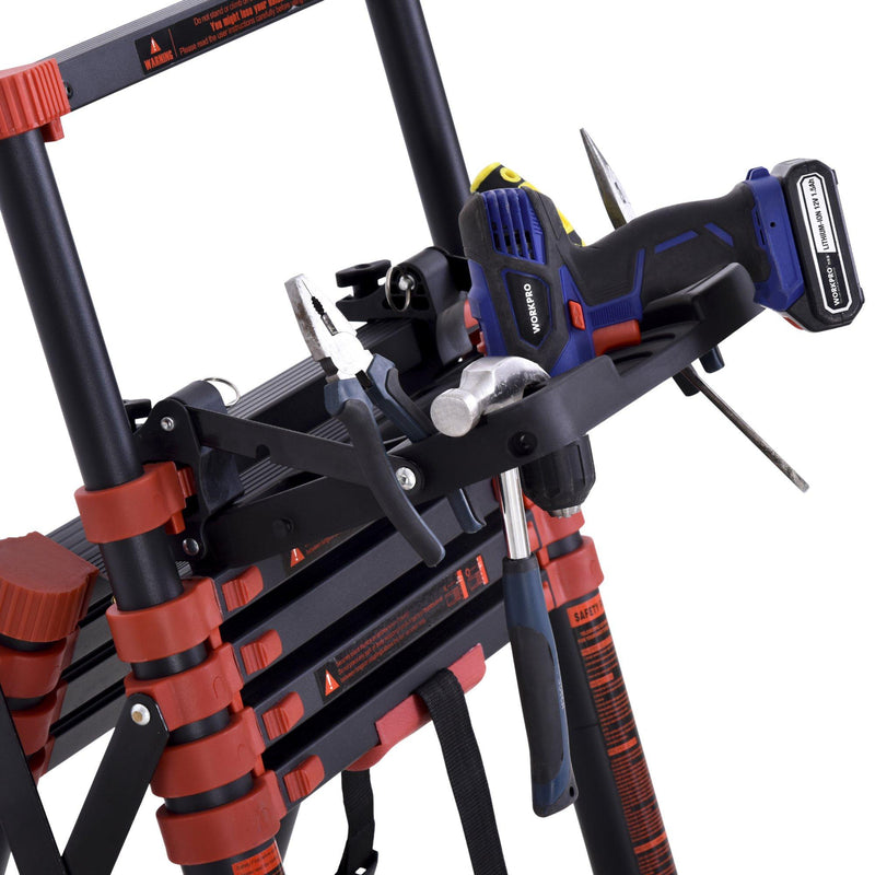 Scala Telescopica Estensibile 4+4 Gradini con Vassoio Porta Oggetti  Nera e Rossa