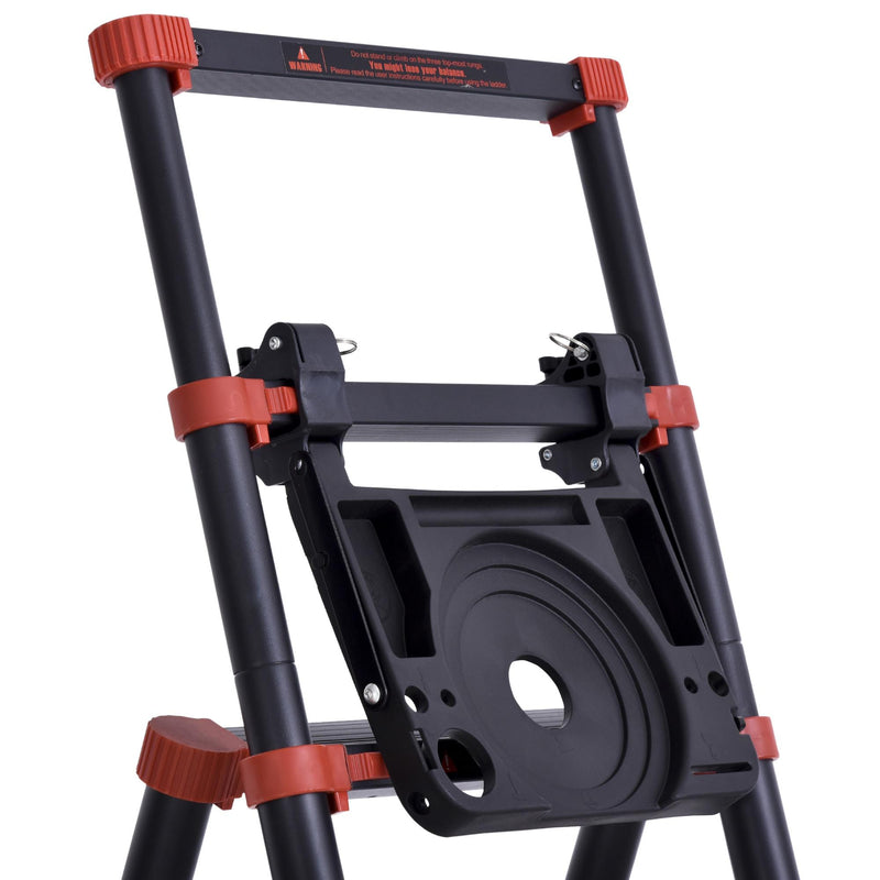 Scala Telescopica Estensibile 4+4 Gradini con Vassoio Porta Oggetti  Nera e Rossa