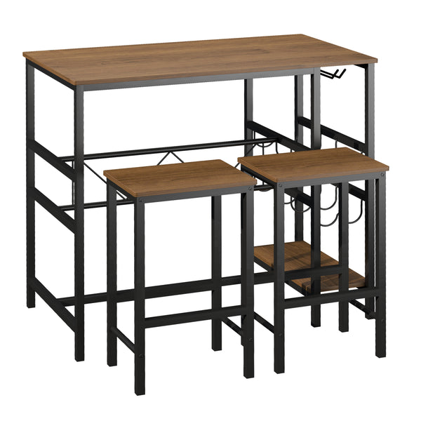 online Ensemble table et 2 tabourets hauts avec porte-bouteille et porte-gobelet noir et marron