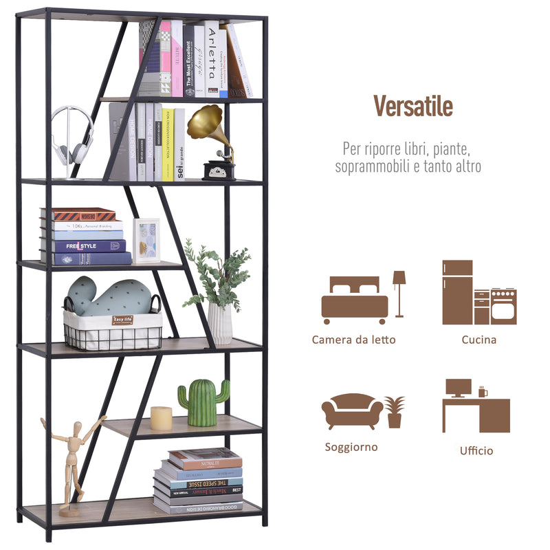 Libreria 9 Ripiani 80x33x180 cm in Legno e Metallo  Nera
