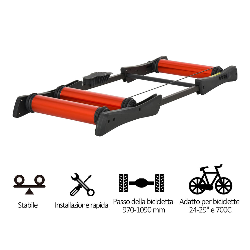 Rullo Bici Allenamento Lunghezza Regolabile 145x56x10,5 cm  Nero e Rosso