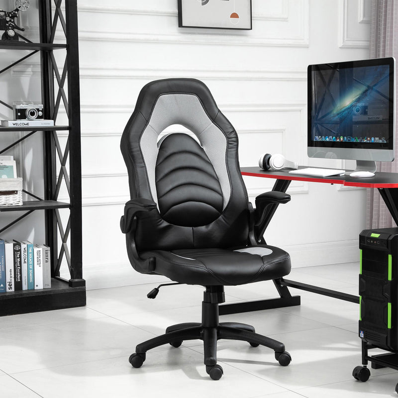 Sedia da Gaming Ergonomica 66,5x51x115-125 cm in Similpelle  Nera e Grigia