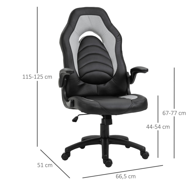 Sedia da Gaming Ergonomica 66,5x51x115-125 cm in Similpelle  Nera e Grigia