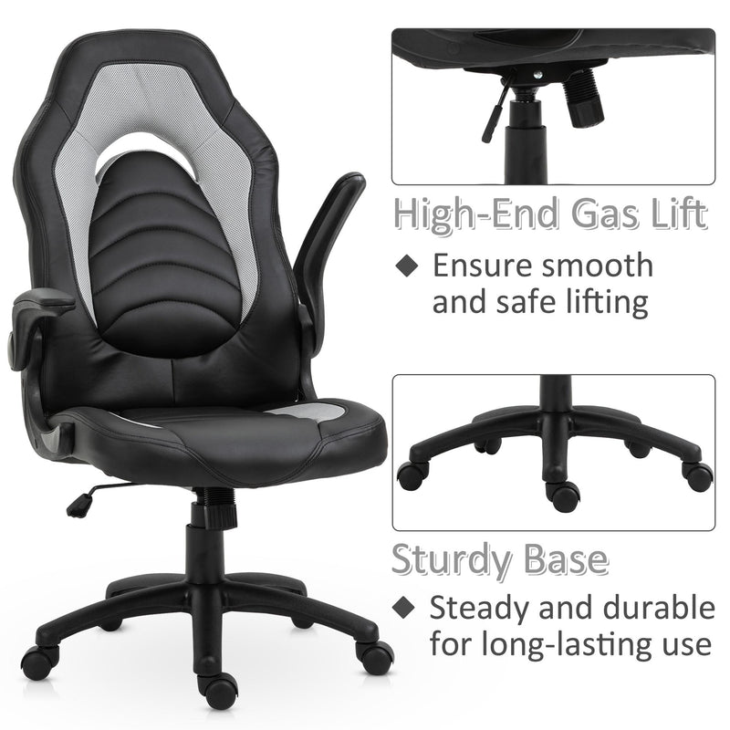 Sedia da Gaming Ergonomica 66,5x51x115-125 cm in Similpelle  Nera e Grigia