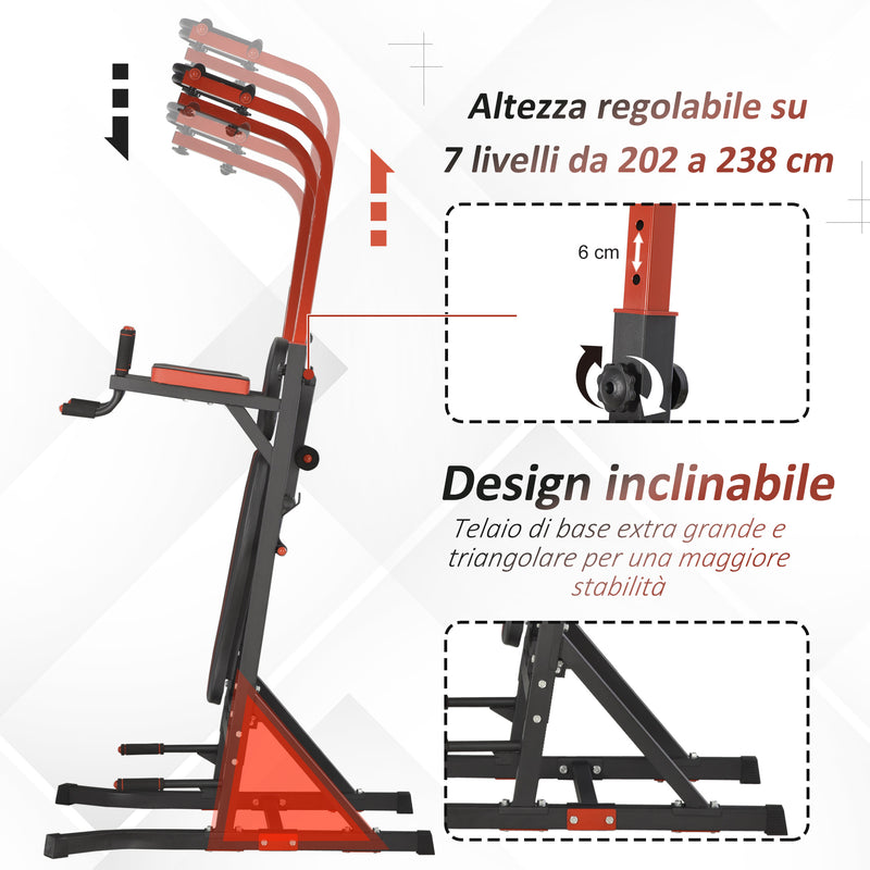 Stazione Multifunzione Pieghevole per Sollevamenti Trazione Addominali Flessioni  Nera e Rossa