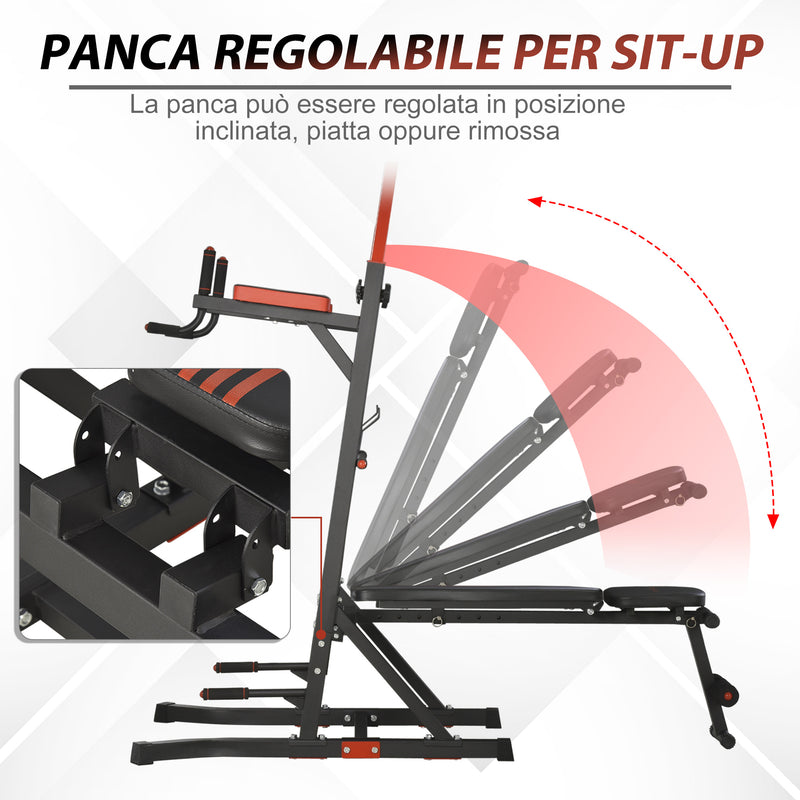 Stazione Multifunzione Pieghevole per Sollevamenti Trazione Addominali Flessioni  Nera e Rossa
