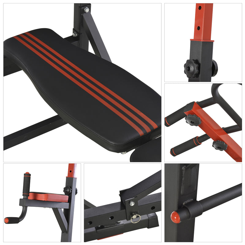Stazione Multifunzione Pieghevole per Sollevamenti Trazione Addominali Flessioni  Nera e Rossa
