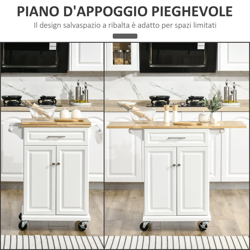 Carrello da Cucina Espandibile 1 Cassetto 2 Ante 119,6x45,7x91,2 cm con Ruote  Bianco