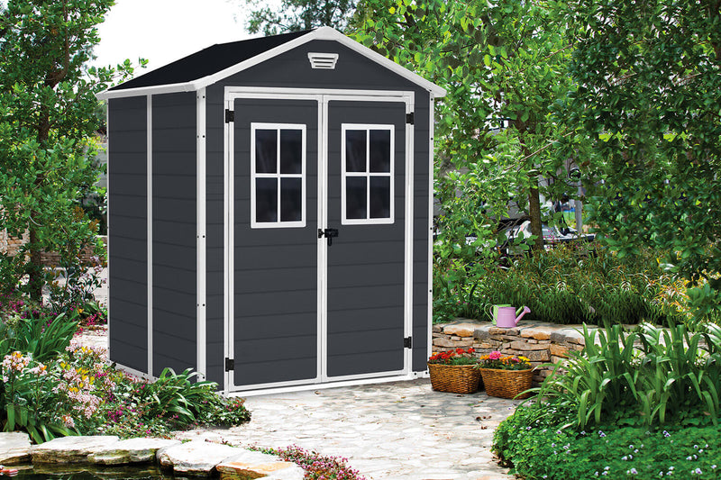 Casetta da Giardino Porta Attrezzi 185x152x226 cmin Resina Effetto Legno Keter Manor 6x5 Nero