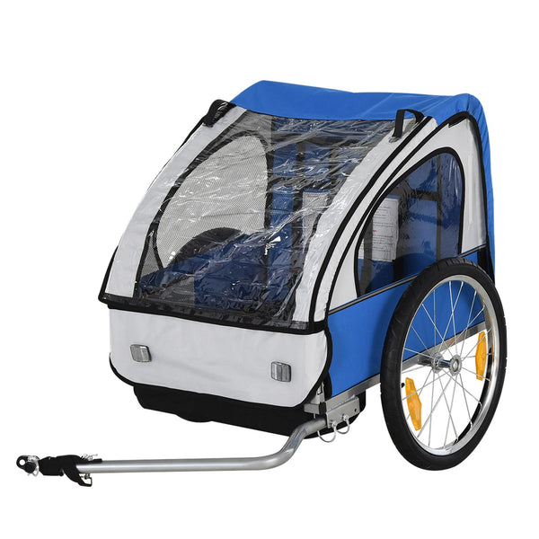 Chariot Remorque pour Vélo pour Enfants 2 Places en Acier et Tissu Bleu et Blanc sconto