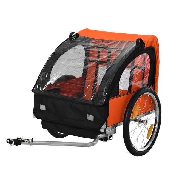 online Chariot Remorque pour Vélo pour Enfants 2 Places en Acier et Tissu Orange et Noir