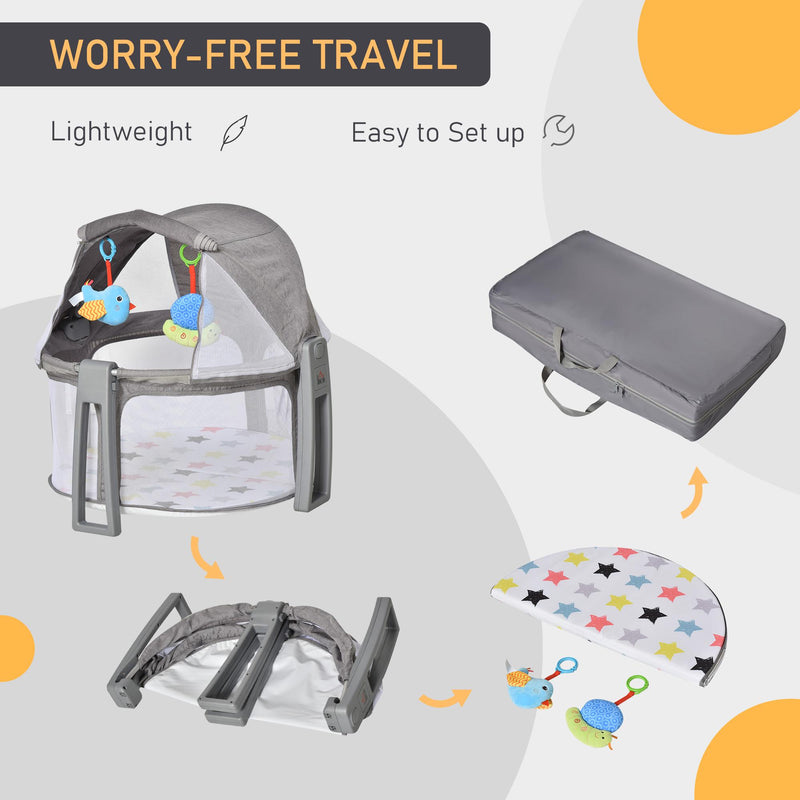 Box Neonati Portatile Pieghevole 0-12 Mesi con Palestrina  Grigio