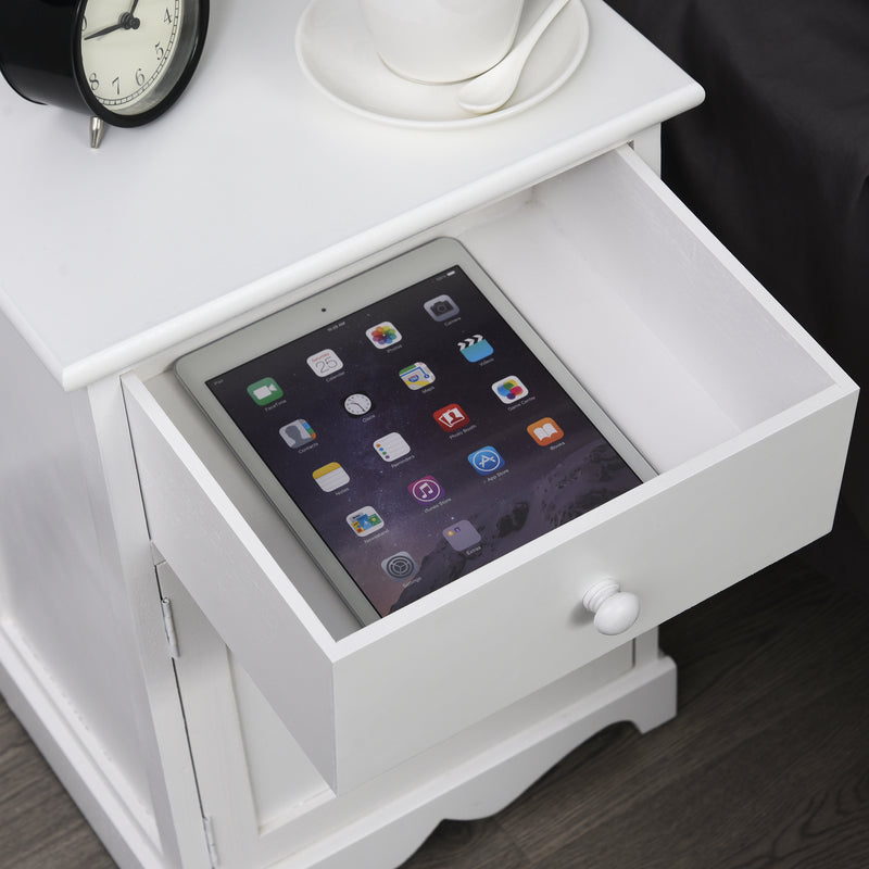 Set 2 Comodini 1 Cassetto 1 Antina in Legno  bianco