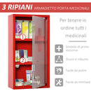Armadietto per Medicinali 25x12x48 cm 3 Ripiani in Acciaio e Vetro  Rosso