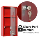 Armadietto per Medicinali 25x12x48 cm 3 Ripiani in Acciaio e Vetro  Rosso