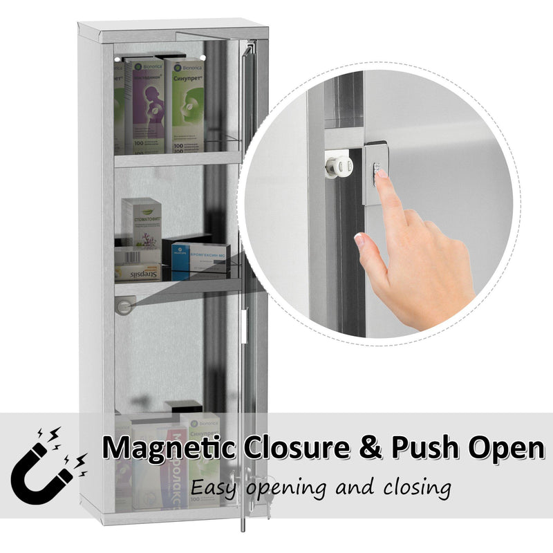 Armadietto per Medicinali 20x12x58 cm 3 Ripiani in Acciaio e Vetro  Argento