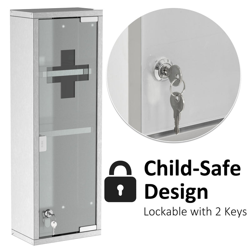 Armadietto per Medicinali 20x12x58 cm 3 Ripiani in Acciaio e Vetro  Argento