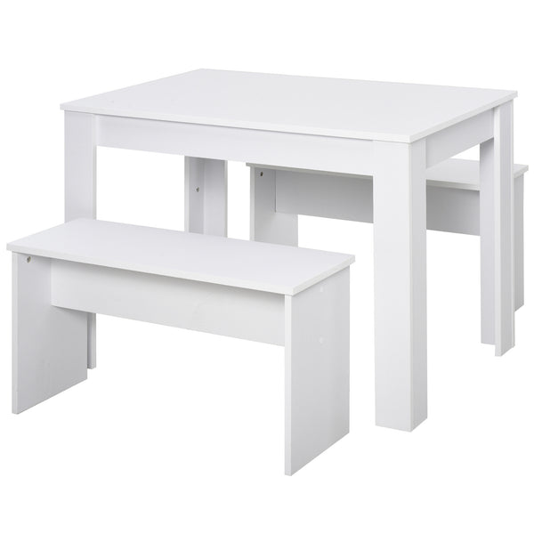 Table de salle à manger et 2 bancs en aggloméré blanc acquista