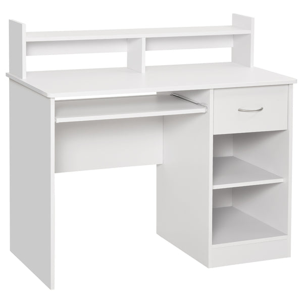 Bureau 104 x 48 x 95,5 cm avec étagère clavier amovible et étagères en bois blanc online