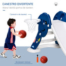 Scivolo per Bambini 146x68x68 cm con Canestro e Pallone Basket  Blu e Bianco