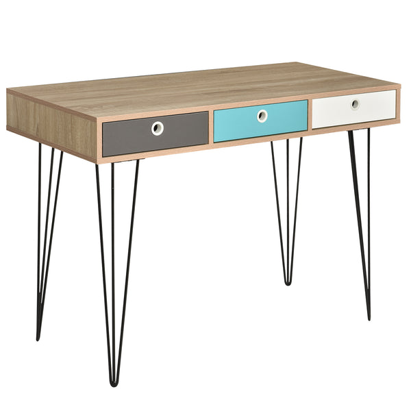 acquista Bureau 3 Tiroirs 110x50x77,5 cm en Aggloméré et Métal Chêne Clair