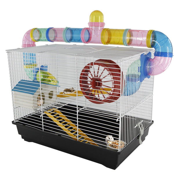 sconto Cage pour Hamsters 3 Niveaux avec Tuyaux et Accessoires