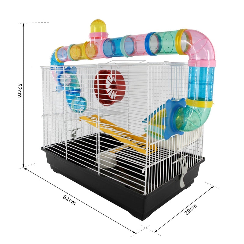 Gabbia per Criceti 3 Livelli con Tubi e Accessori 